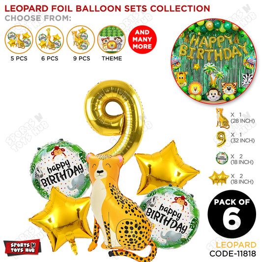 Jungle Safari Leopard Pack Of 6 Foil Balloon Set