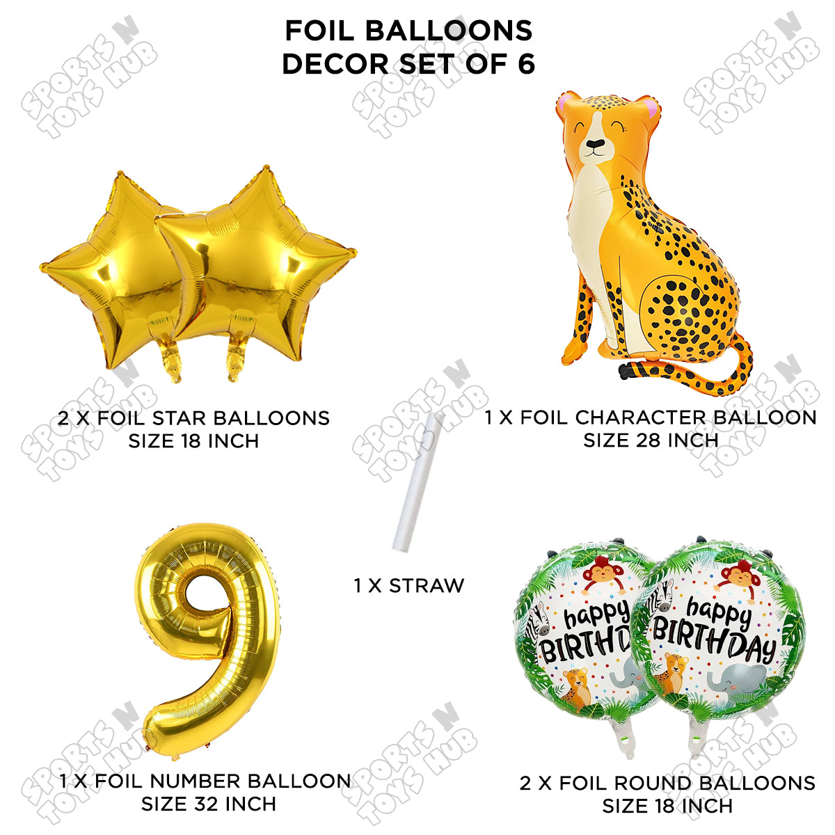 Jungle Safari Leopard Pack Of 6 Foil Balloon Set