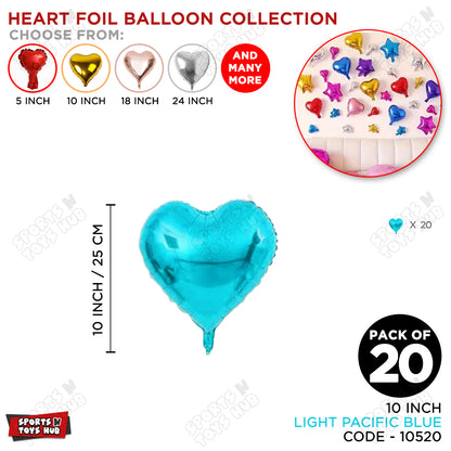 10 Inch - Light Pacific Blue Heart Foil Balloon