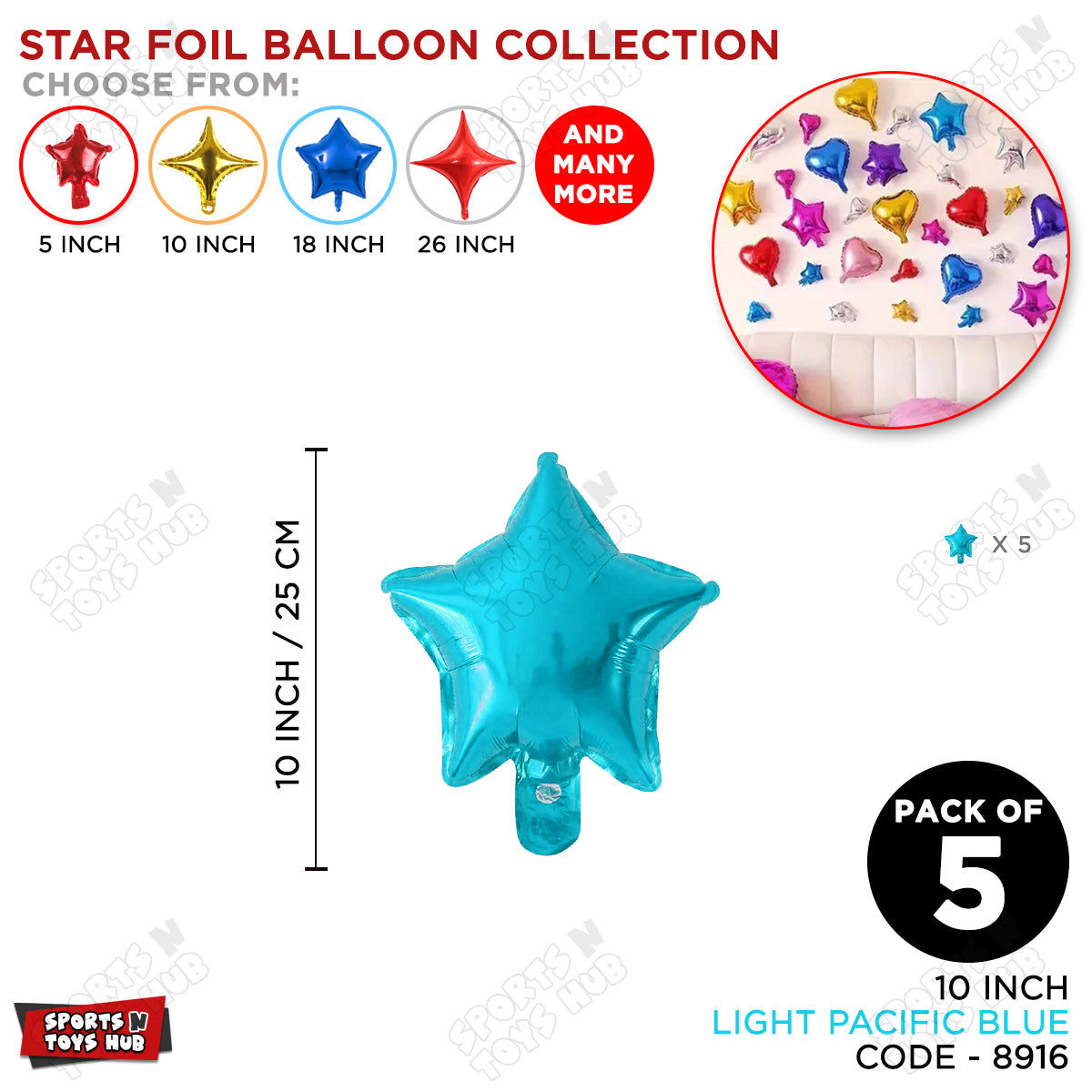 10 Inch - Star Shape Foil Balloon Collection - Pack Of 5