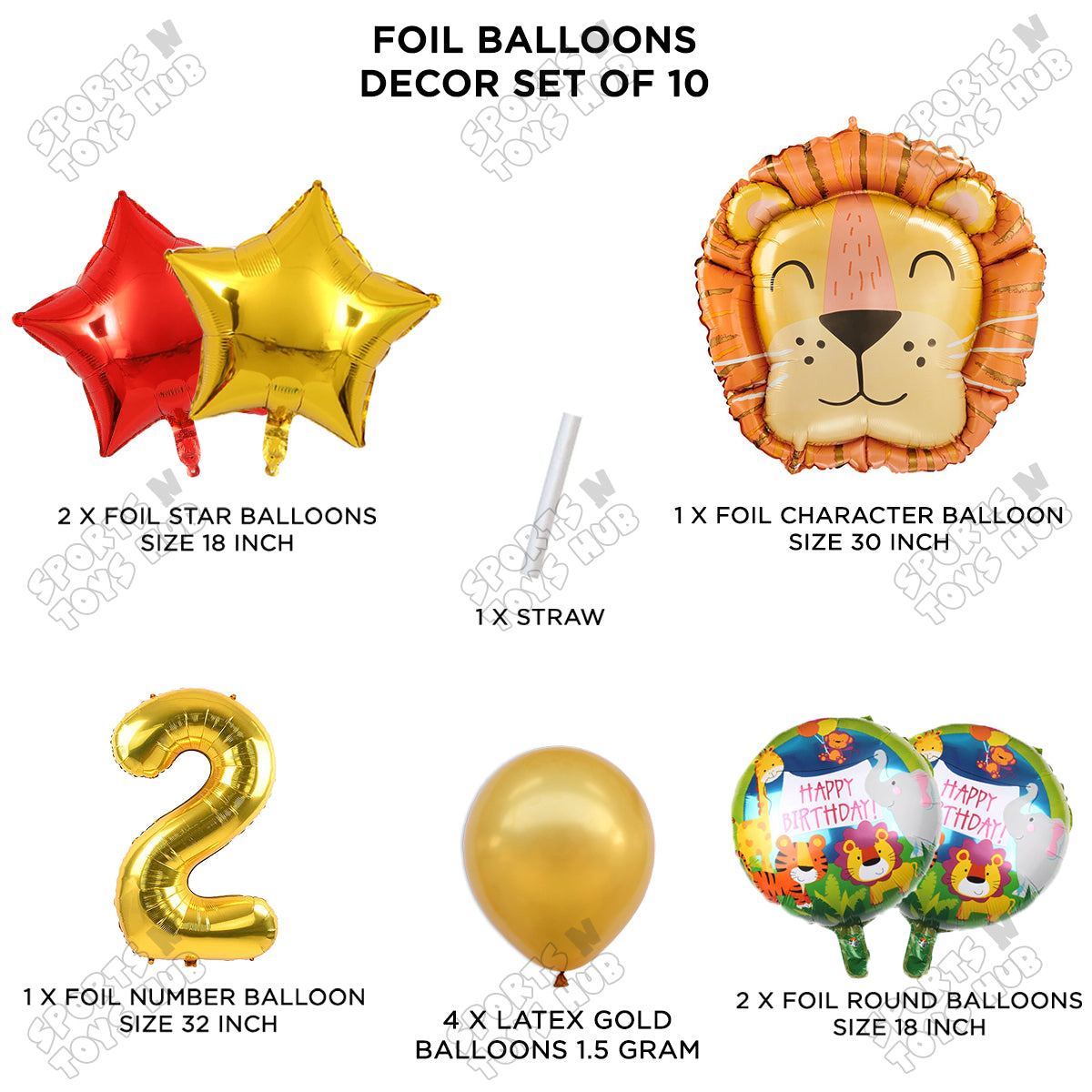 Jungle Safari Lion Pack Of 10 Foil Balloon Set