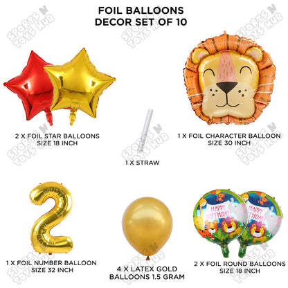 Jungle Safari Lion Pack Of 10 Foil Balloon Set