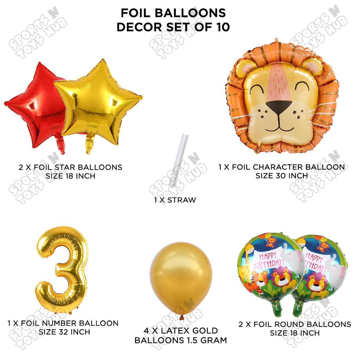 Jungle Safari Lion Pack Of 10 Foil Balloon Set
