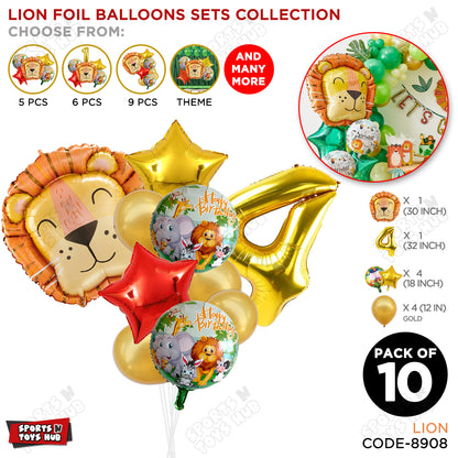Jungle Safari Lion Pack Of 10 Foil Balloon Set