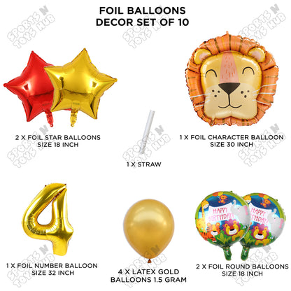 Jungle Safari Lion Pack Of 10 Foil Balloon Set