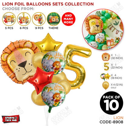 Jungle Safari Lion Pack Of 10 Foil Balloon Set
