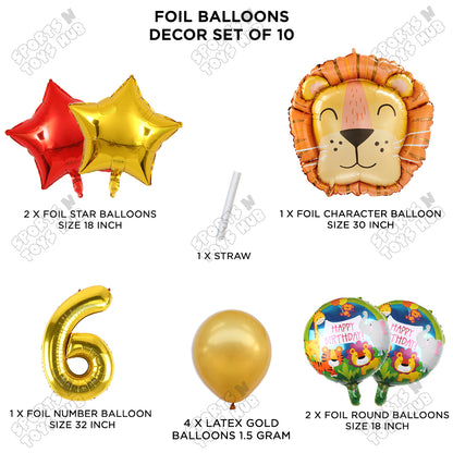 Jungle Safari Lion Pack Of 10 Foil Balloon Set