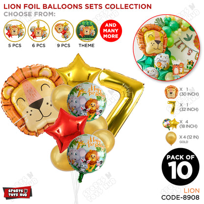 Jungle Safari Lion Pack Of 10 Foil Balloon Set