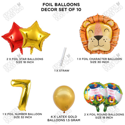 Jungle Safari Lion Pack Of 10 Foil Balloon Set