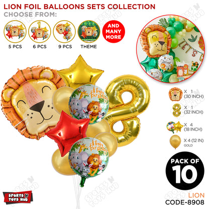 Jungle Safari Lion Pack Of 10 Foil Balloon Set