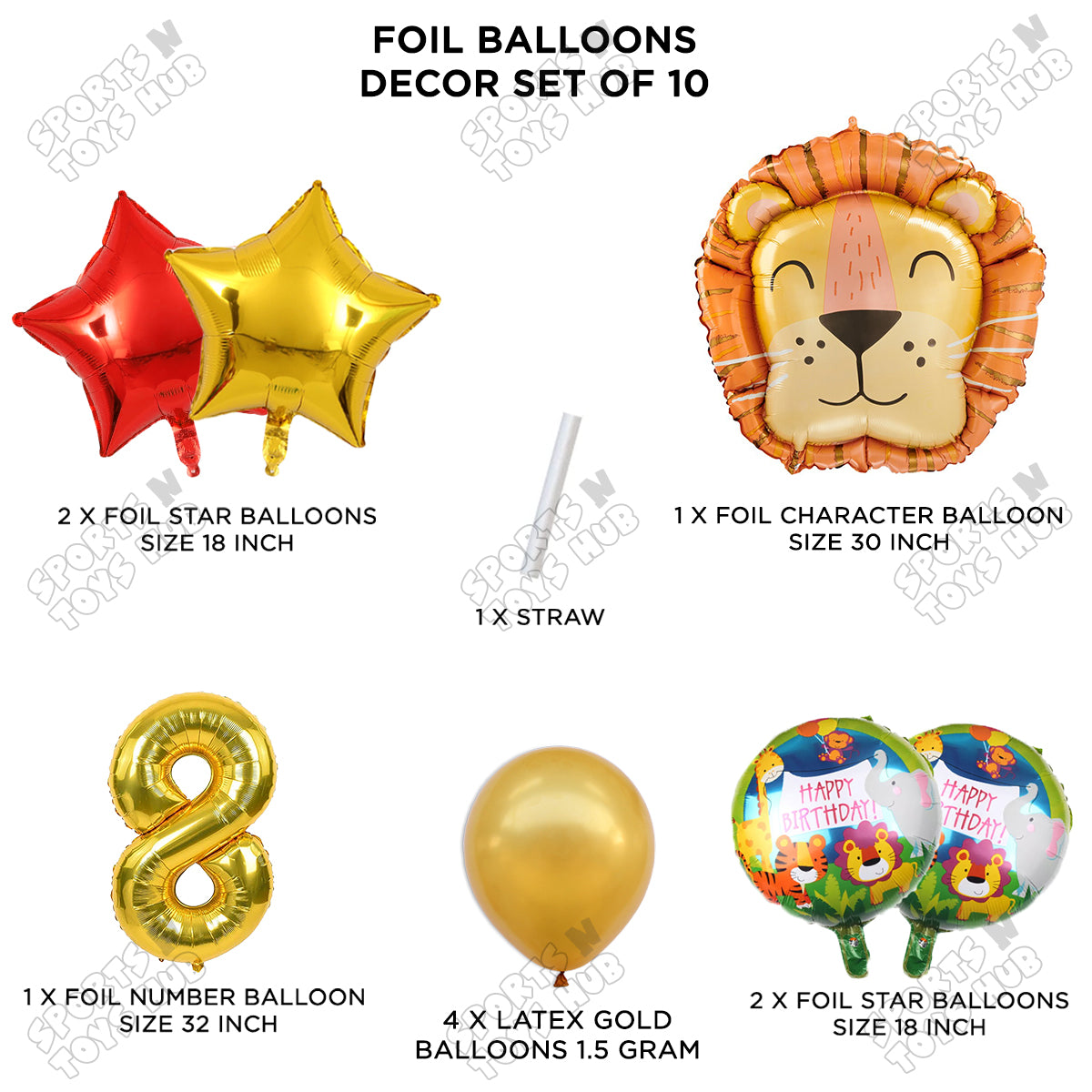 Jungle Safari Lion Pack Of 10 Foil Balloon Set