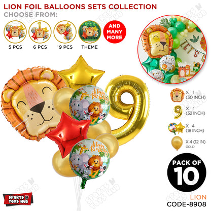 Jungle Safari Lion Pack Of 10 Foil Balloon Set