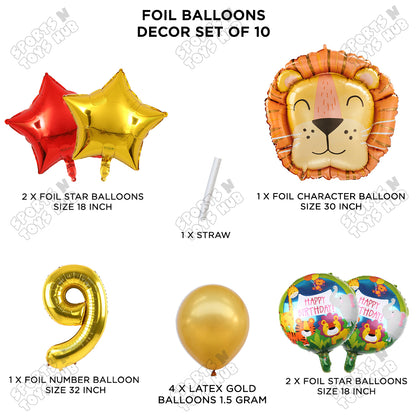 Jungle Safari Lion Pack Of 10 Foil Balloon Set