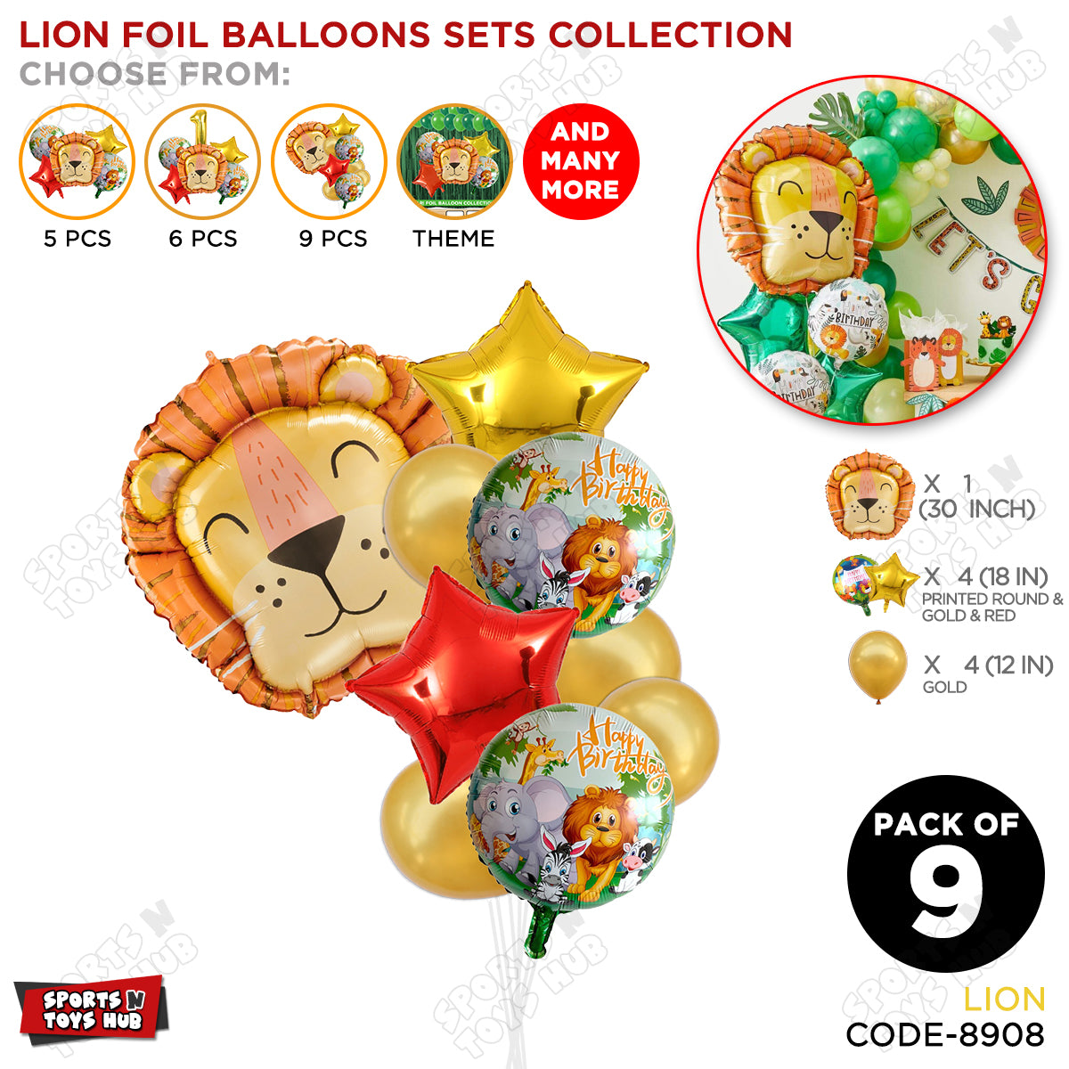 Jungle Safari Lion Pack Of 9 Foil Balloon Set