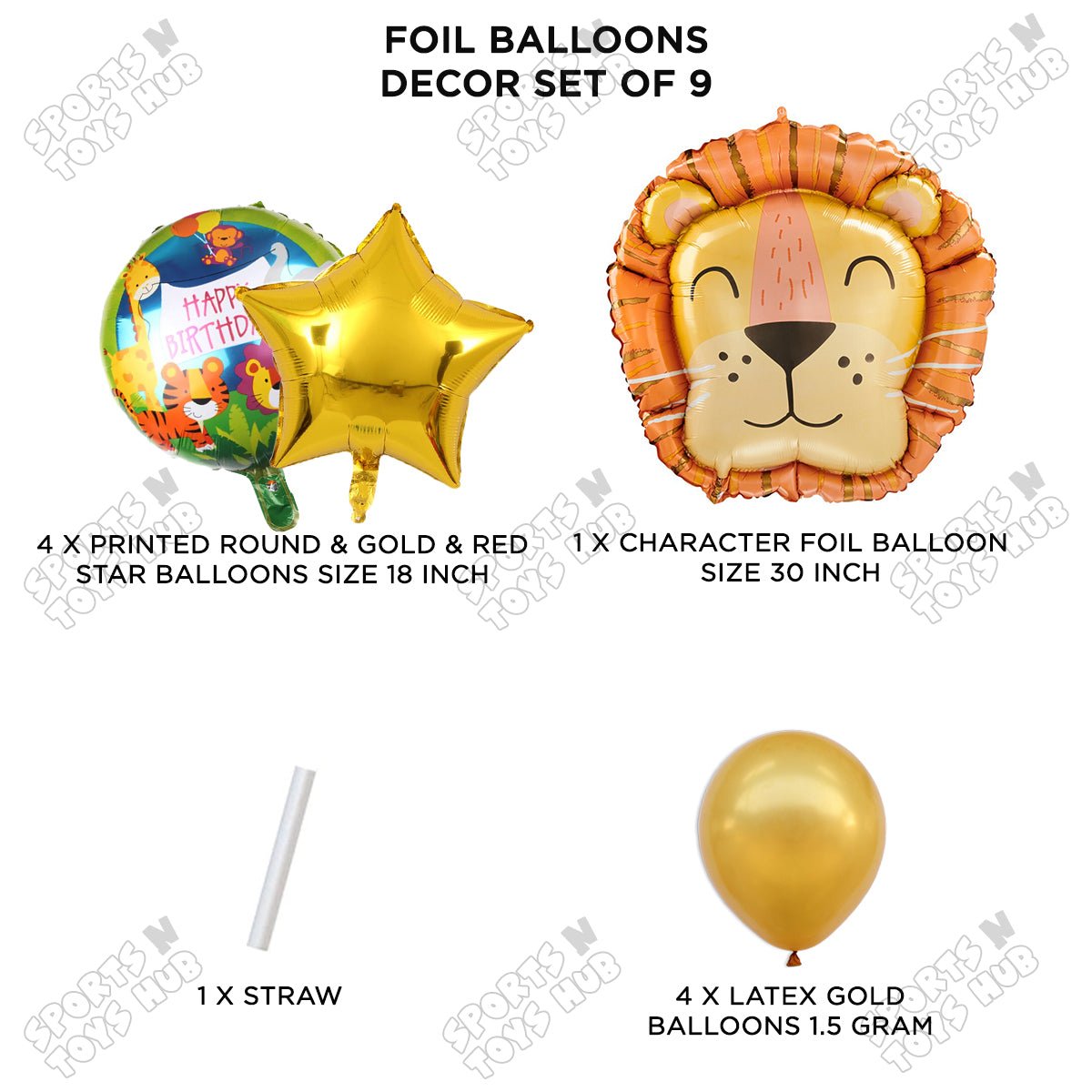 Jungle Safari Lion Pack Of 9 Foil Balloon Set