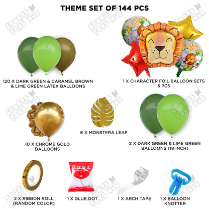 144 Pcs Premium Green, Brown & Chrome Gold Lion Theme with Balloon Arch Garland