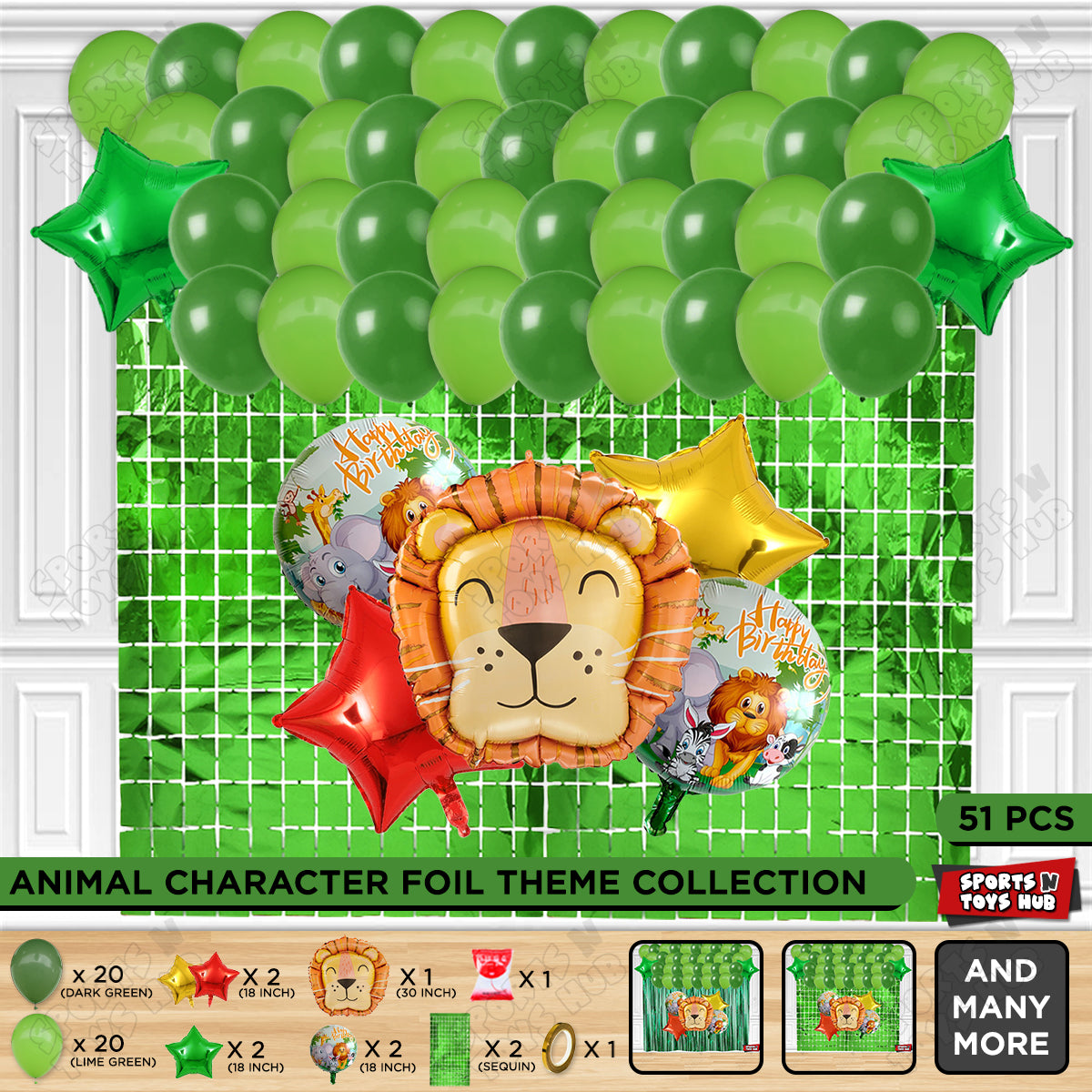 Lion Animal Character Foil Balloon Set Theme
