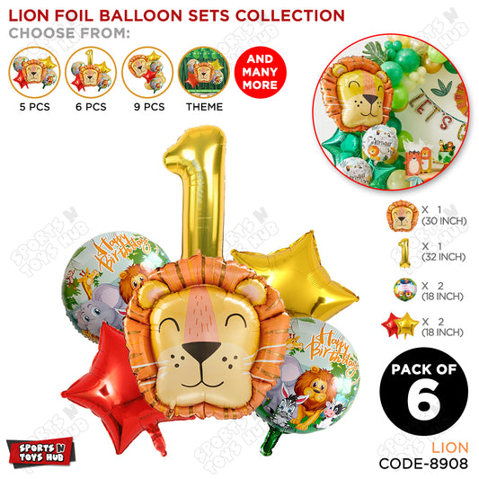 Lion Jungle Safari Pack Of 6 Foil Balloon Set