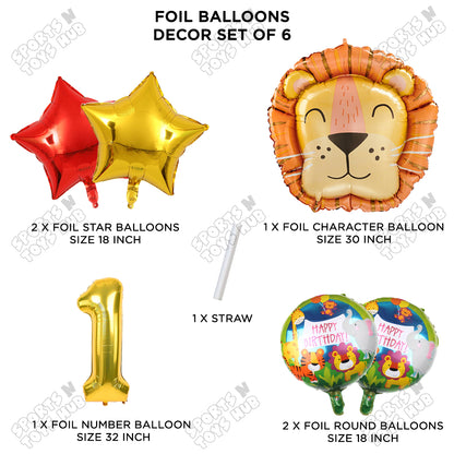 Lion Jungle Safari Pack Of 6 Foil Balloon Set