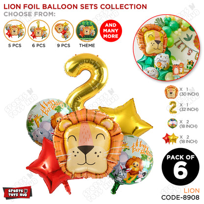 Lion Jungle Safari Pack Of 6 Foil Balloon Set
