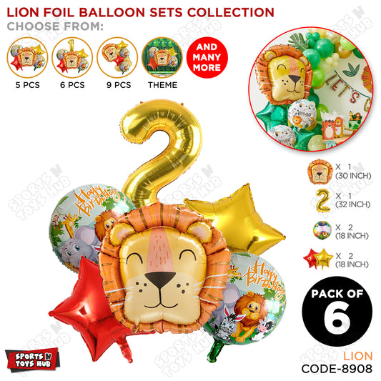 Lion Jungle Safari Pack Of 6 Foil Balloon Set