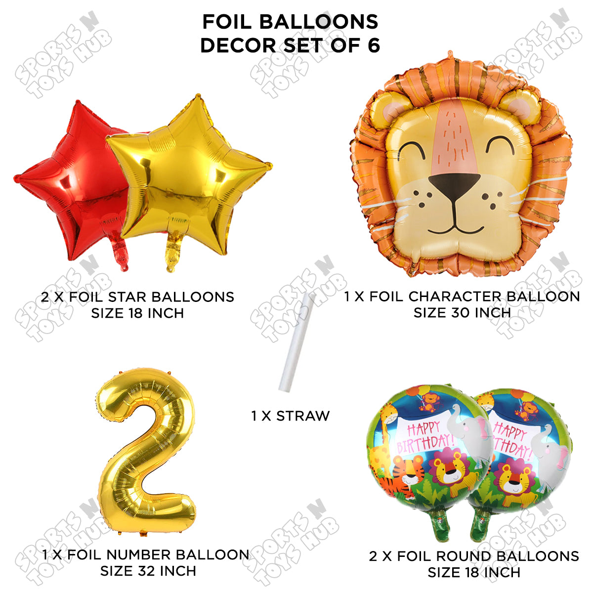 Lion Jungle Safari Pack Of 6 Foil Balloon Set