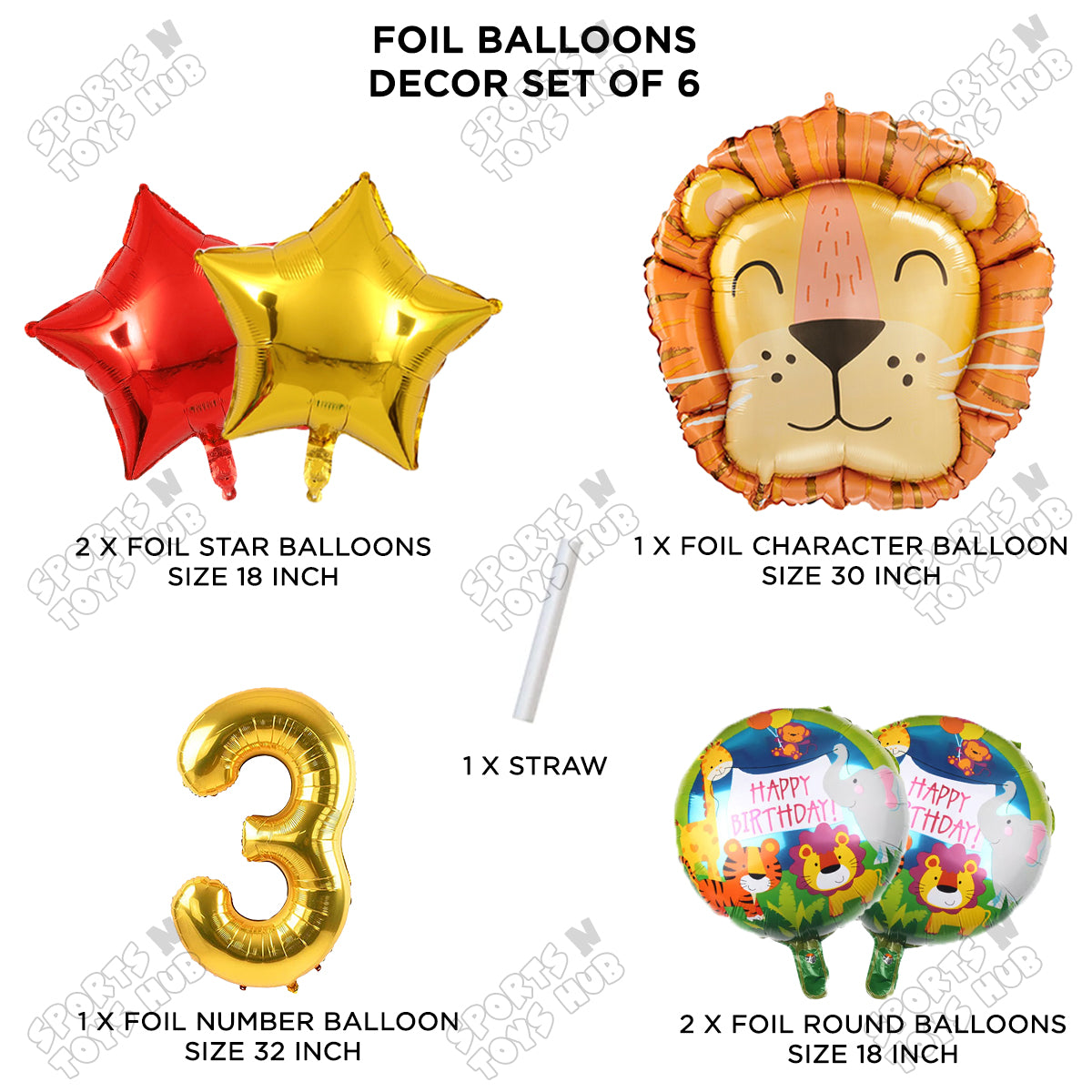 Lion Jungle Safari Pack Of 6 Foil Balloon Set
