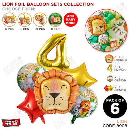 Lion Jungle Safari Pack Of 6 Foil Balloon Set