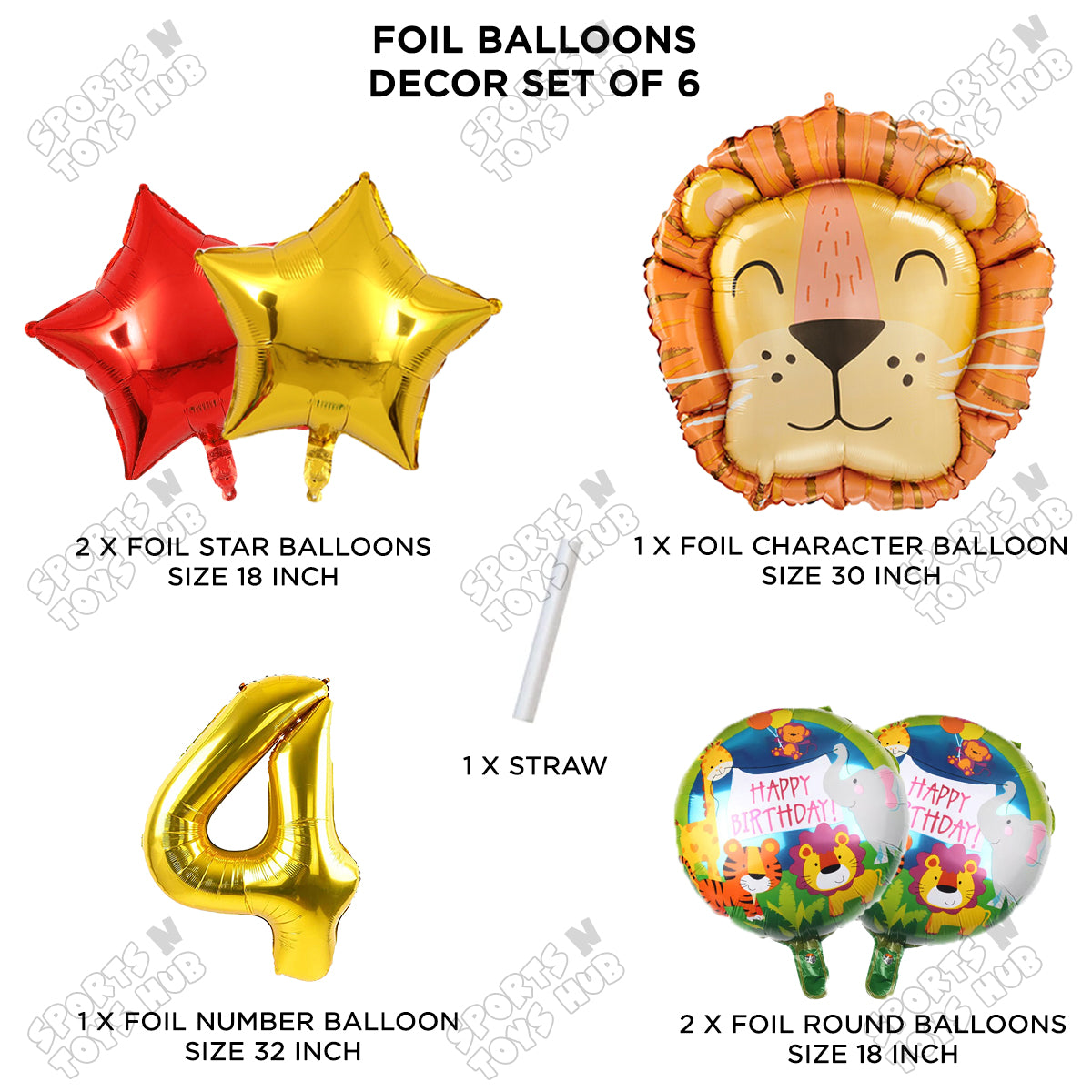 Lion Jungle Safari Pack Of 6 Foil Balloon Set