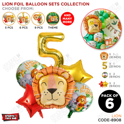 Lion Jungle Safari Pack Of 6 Foil Balloon Set