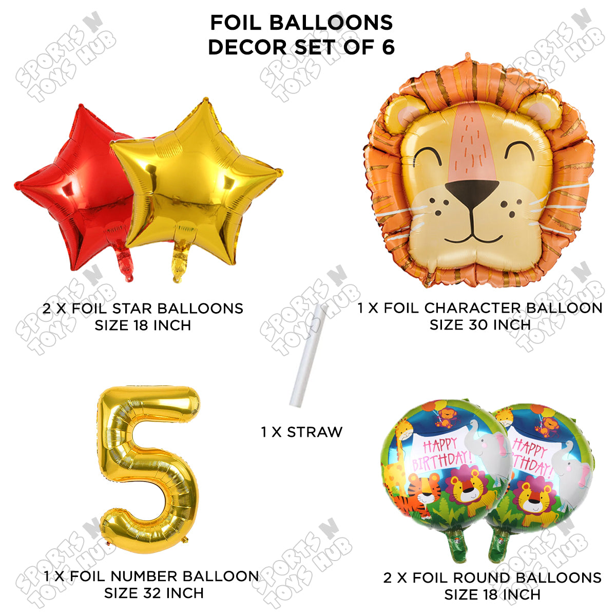Lion Jungle Safari Pack Of 6 Foil Balloon Set