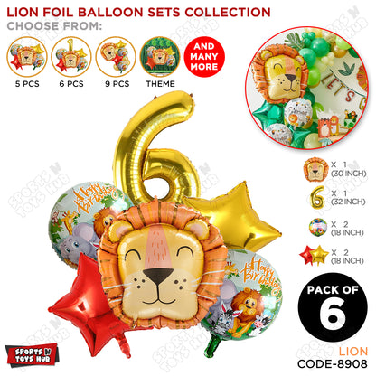 Lion Jungle Safari Pack Of 6 Foil Balloon Set