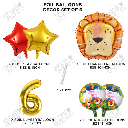 Lion Jungle Safari Pack Of 6 Foil Balloon Set