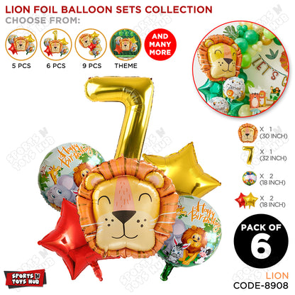 Lion Jungle Safari Pack Of 6 Foil Balloon Set