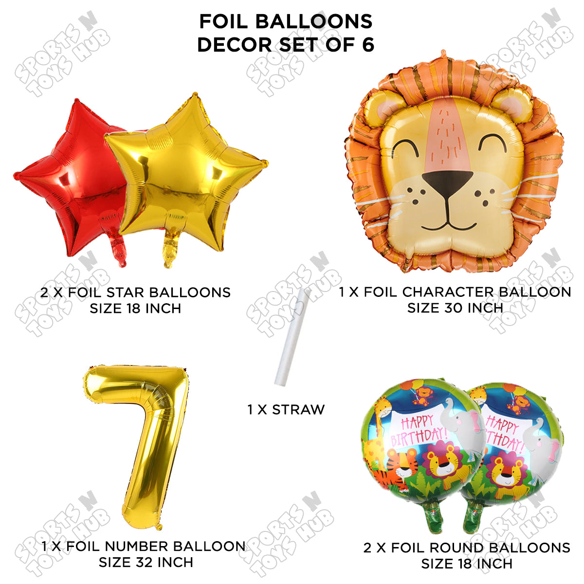 Lion Jungle Safari Pack Of 6 Foil Balloon Set