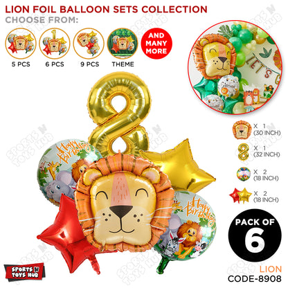 Lion Jungle Safari Pack Of 6 Foil Balloon Set