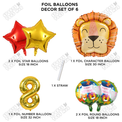 Lion Jungle Safari Pack Of 6 Foil Balloon Set