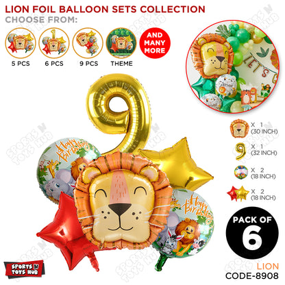 Lion Jungle Safari Pack Of 6 Foil Balloon Set