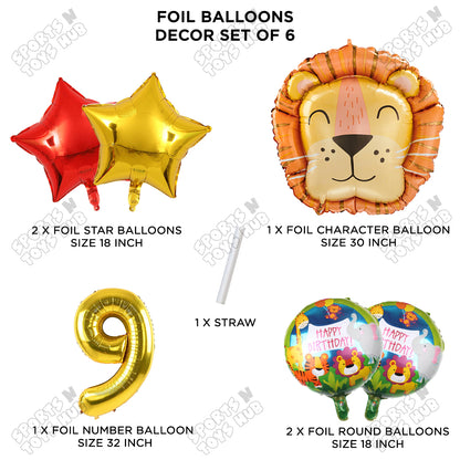 Lion Jungle Safari Pack Of 6 Foil Balloon Set
