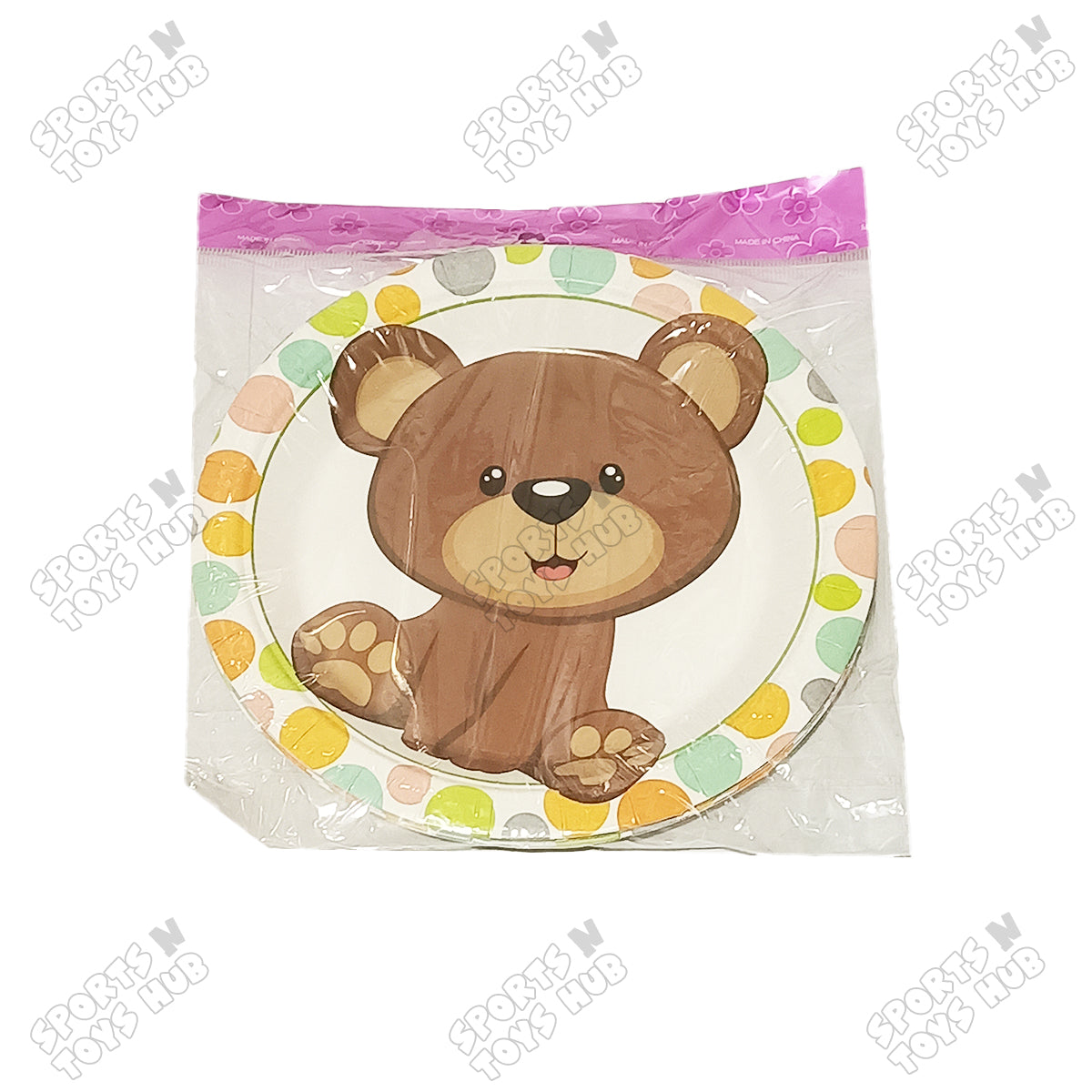 Teddy Bear Printed Cartoon Character Disposable Paper Plates for Birthday Parties - Pack of 10