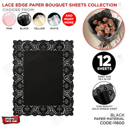 Lace Edge Paper Bouquet Wrapping Sheets - Pack of 12
