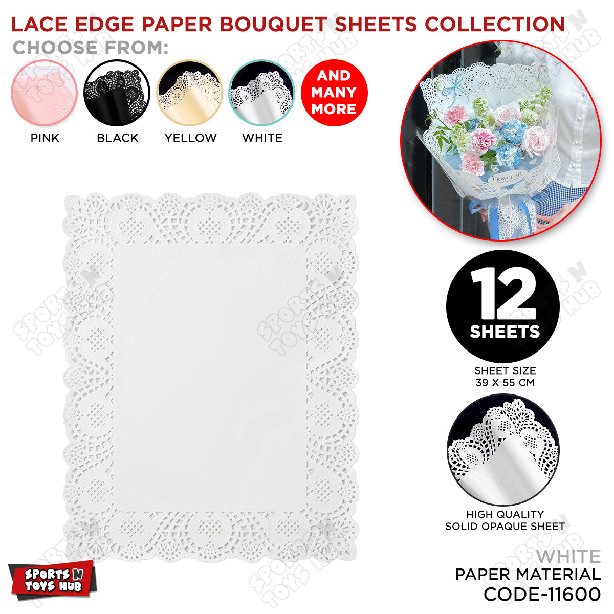 Lace Edge Paper Bouquet Wrapping Sheets - Pack of 12
