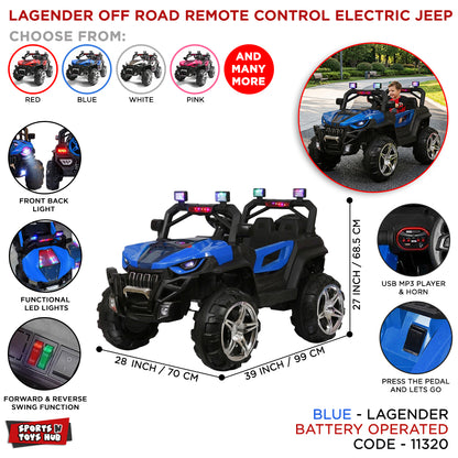 Lagender Off Road Style Jeep - Kids Ride on Battery Operated Electric Car With Lights & Music