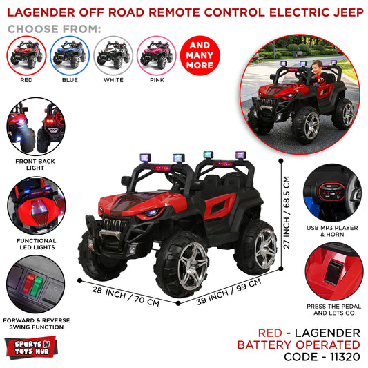Lagender Off Road Style Jeep - Kids Ride on Battery Operated Electric Car With Lights & Music