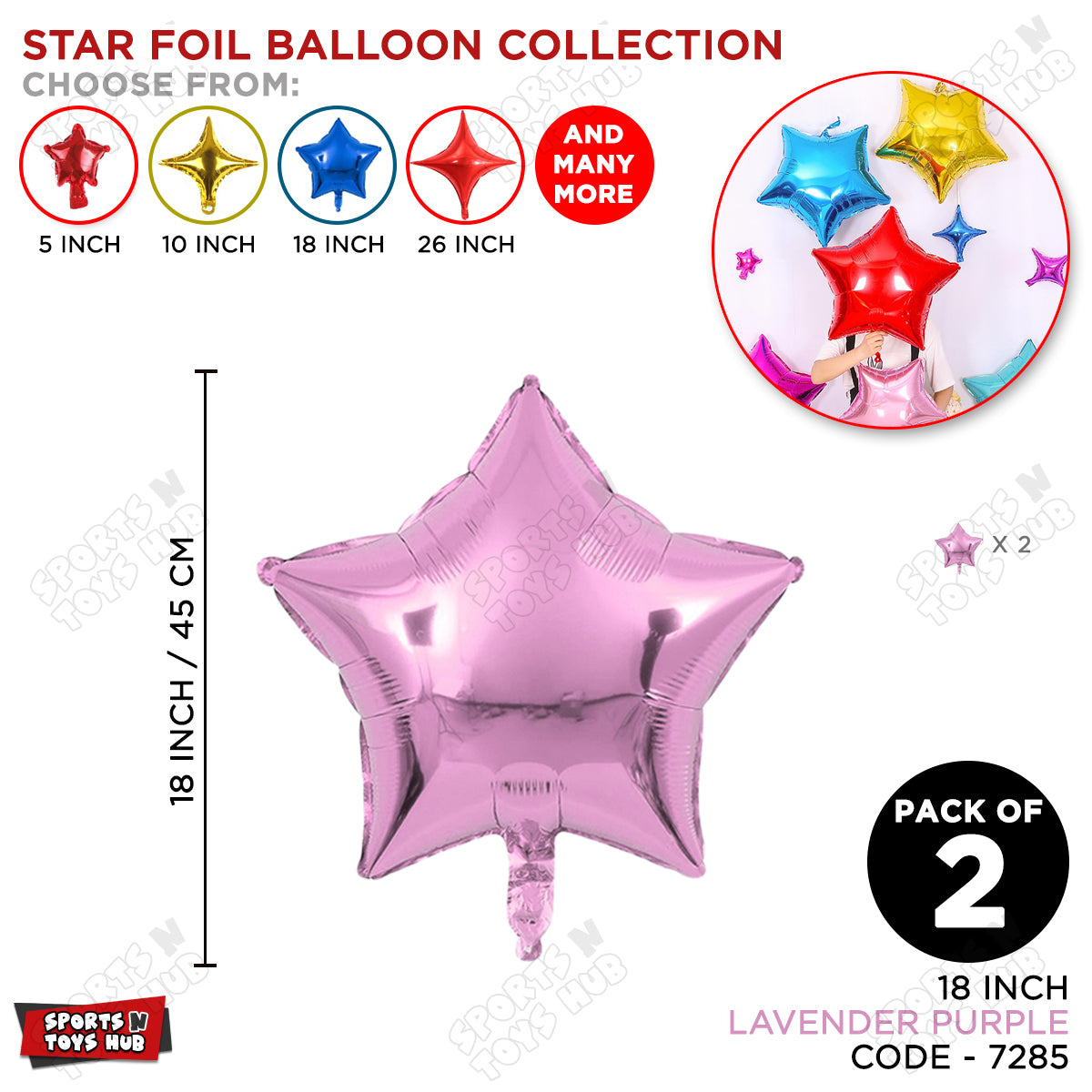 18 Inch - Star Shape Foil Balloon Collection - Pack Of 2