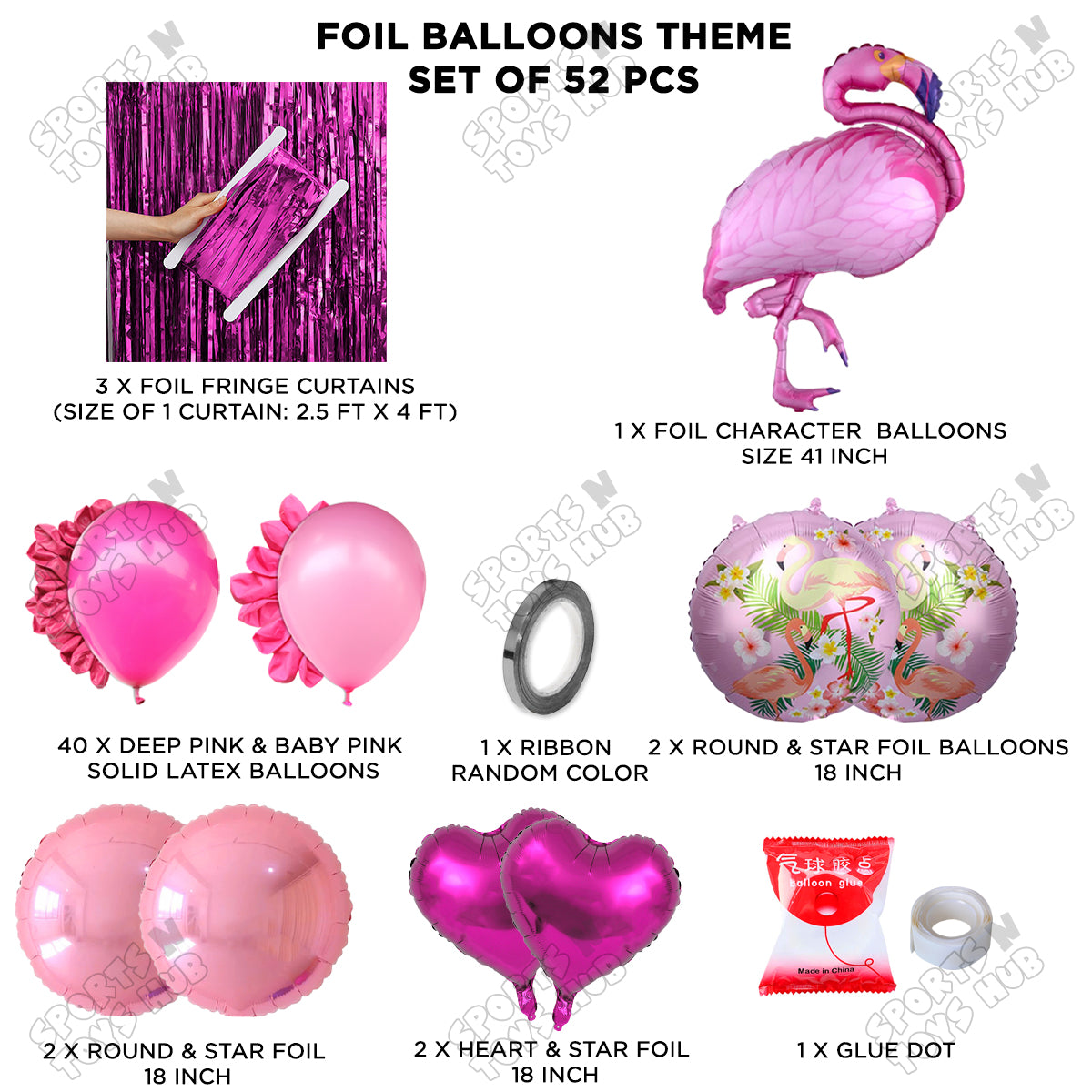 Flamingo Bird Pink Color Foil Balloon Set Theme