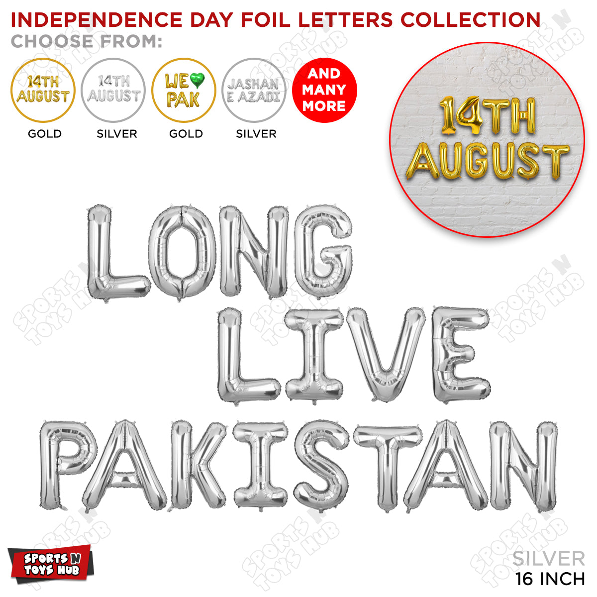 Long Live Pakistan Foil Letters Balloon
