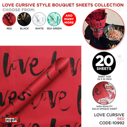 Cursive Brush Script LOVE Text Print Opaque Floral Wrapping Sheets
