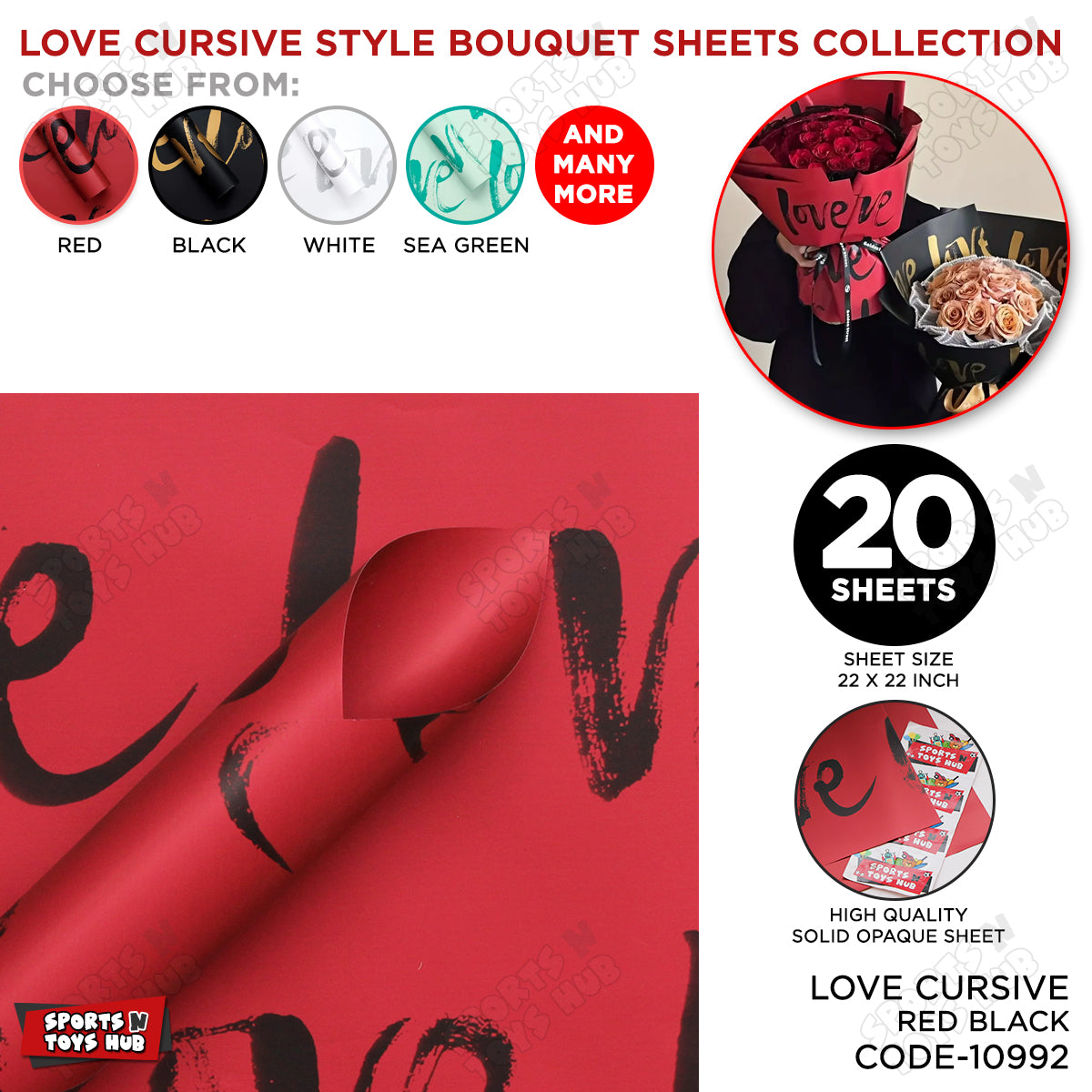 Love Cursive Text Style Gift Wrapping Paper Collection, Arts & Craft Paper For Valentine Day, Anniversary Wrap Sheets