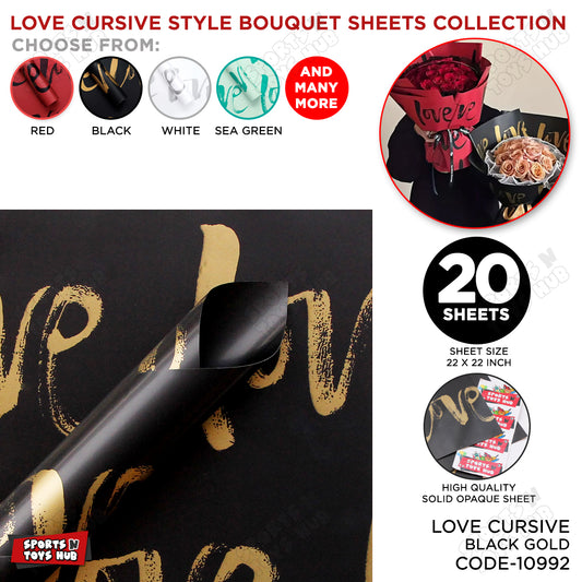 Cursive Brush Script LOVE Text Print Opaque Floral Wrapping Sheets